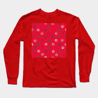 Red background colored paw print Long Sleeve T-Shirt